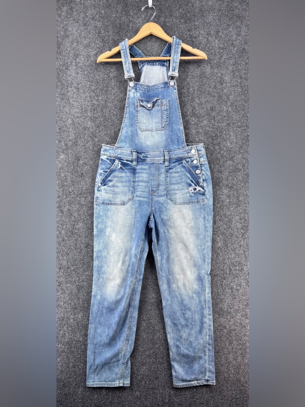 Express Jeans Crop Overalls Bib Women’s 8 Distressed Farmcore Utility Beachy